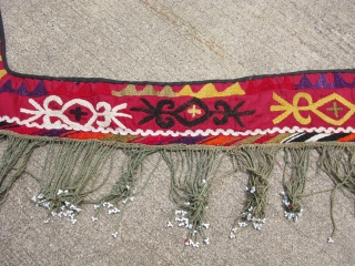 Antique Lakai embroidery, segosh with glass beads, Uzbekistan, early 20th century, the longest arm is about 34 inches long, suzani work, staining and color run, shipping in the US is $8.00  