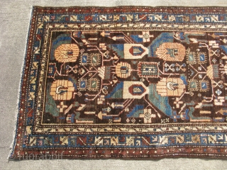 Antique Persian Hamadan rug, hand knotted wool, Iran, ca. 1920, a very unusual deep chocolate field color, very good condition, the approximate size is 3ft 2in x 6ft, #15428, shipping is extra 