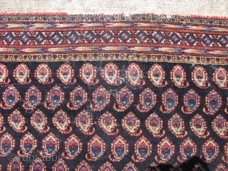 Antique Afshar saddle, hand knotted wool, Iran, 19thC, wear, a small amount of reweave on the edge of the bottom, frayed edges in places, it has been reduced in size, "cut and  ...