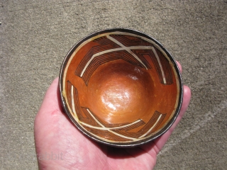 Vintage Mucahua pottery bowl for Chi Cha drink, Quichua Indians, ( Kichwa Indians ), Ecuador, Amazon Rainforest, fine line hand painting, lacquered with tree resin, I bought this from a woman she  ...