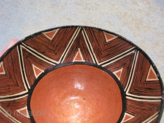 Vintage Mucahua pottery bowl for Chi Cha drink, Quichua Indians, ( Kichwa Indians ), Ecuador, Amazon Rainforest, fine line hand painting, lacquered with tree resin, I bought this from a woman she  ...