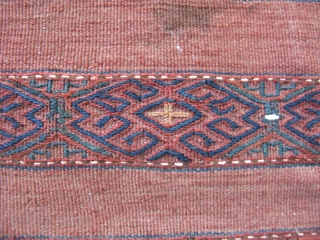 Antique Turkoman Chuval, large tribal storage bag, Tekke People, Turkmenistan, Central Asia, hand woven wool and cotton, flat weave, no pile, stains on the face but no holes, stains and holes to  ...