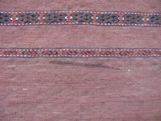 Antique Turkoman Chuval, large tribal storage bag, Tekke People, Turkmenistan, Central Asia, hand woven wool and cotton, flat weave, no pile, stains on the face but no holes, stains and holes to  ...