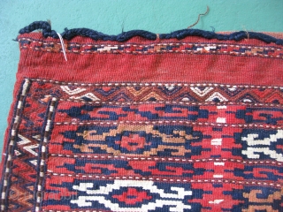 Antique Turkoman flat-weave Chuval, tribal storage bag, Yomud People, Turkmenistan, hand woven kilim, wool and white cotton, 1st Qtr 20thC, general good condition, minor staining, it could benefit from a cleaning, the  ...