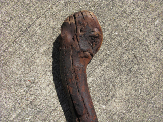 Old Irish root ball Shillelagh, hand caved, blackthorn wood, chimney smoked, it has a beautiful shiny black patina from the smoke, a 3 leaf clover is painted in green on the top,  ...