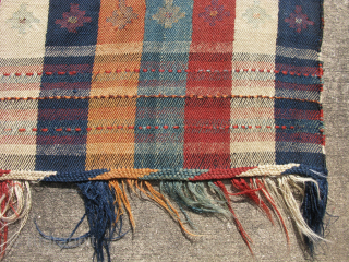 Qashqai or Luri cover, jajim, hand woven wool on wool twill tapestry weave, sw Iran ca. 2nd Qtr 20thC, original selvages and beautiful end finish, good condition, woven in 2 panels and  ...