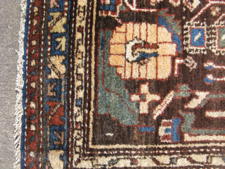 Antique Persian Hamadan rug, hand knotted wool, Iran, ca. 1920, a very unusual deep chocolate field color, very good condition with a small reweave, the approximate size is 3ft 2in x 6ft,  ...