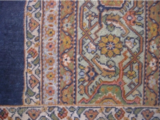 Mahal Sampler, Mahal Wagireh, Iran early 20thC, hand knotted wool,  blue/grey field, light green border, low even pile, very good condition, size 3'5"x4'10", #9710        