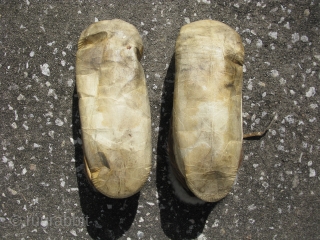 Antique Inupiat moccasins, also Inupiaq, a people of Northern Alaska, part of the Inuit Peoples, hand sewn with beaded hearts, 1st QTR 20thC, used with signs of use and soiling, the approximate  ...