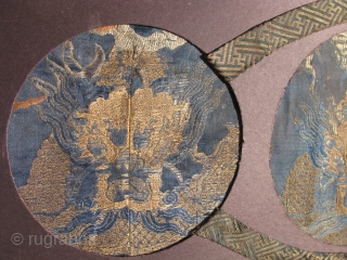 Antique Chinese embroidery dragon robe fragments for nobility, hand woven silk and metal threads, Qing Dynasty, Ch'ing Dynasty, they have 19thC cloud designs above the heads, prior to 1880, a combination of  ...