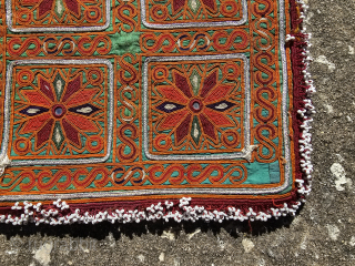 Pashtun dress panel, 20thC vintage, Afghanistan, embroidery, mirrors, and glass beads, very good condition, approximate size 9.5 x 9.5 inches, general good condition, $65.00 plus shipping, if I don't respond to your ...