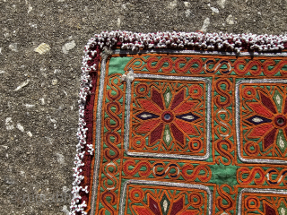 Pashtun dress panel, 20thC vintage, Afghanistan, embroidery, mirrors, and glass beads, very good condition, approximate size 9.5 x 9.5 inches, general good condition, $65.00 plus shipping, if I don't respond to your ...