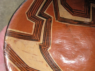 Vintage Mucahua pottery bowl for Chi Cha drink, Quichua Indians, ( Kichwa Indians ), Ecuador, Amazon Rainforest, fine line hand painting, lacquered with tree resin, I bought this from a woman she  ...