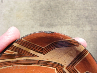 Vintage Mucahua pottery bowl for Chi Cha drink, Quichua Indians, ( Kichwa Indians ), Ecuador, Amazon Rainforest, fine line hand painting, lacquered with tree resin, I bought this from a woman she  ...