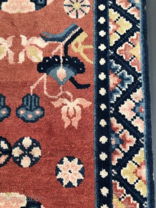 Hand made antique cellectible Chinese Suiyuan Runner rug. 255*65cm.  Highest quality wool, medallion group flower design, very beautiful color combination, about 150 years old, excellent condition.      