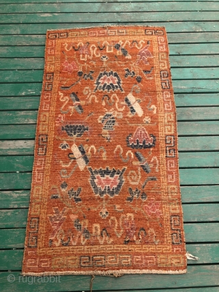 Antique Tibetan rug, 139*72cm. Chinese eight treasures of Buddha pattern. without any repair.                    