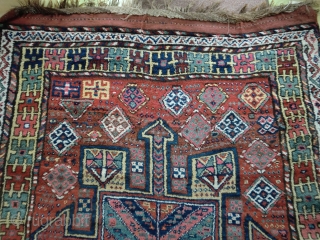 Super antique Quchan Kurd. Thick pile, strong design, good colours and lovely handle. Retains kilim ends, one oversown. Three small slits repaired (not by me), one of which is shown. Charming appeal.96  ...