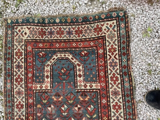 Sweet little Gendge prayer rug. Lovely teal colour. Edges need securing.  150 by 82cm                  