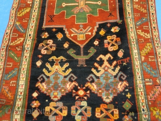 19th century kazak with strong armenian influences. Very unusual design. Subtle yet striking. Super borders. Broad array of colours. One tear in the end and one old repair also in the end,  ...