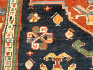 19th century kazak with strong armenian influences. Very unusual design. Subtle yet striking. Super borders. Broad array of colours. One tear in the end and one old repair also in the end,  ...