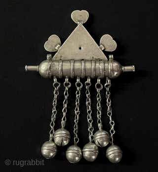 Central - Asian Antique Turkmen Tribal Silver Ak Tumar Amulet Pendant with Carnelian. Size - ''15 cm x 10.5 cm'' - Weight : 109 gr. Circa - 1900 Great Condition.   