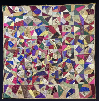 Europen Crazy Quilt Silk and Fine Cotton Embroidered Patchwork. Made of Silk Cotton and Wool Materials. Size - ''130 cm x 127 cm'' turkmansilver@gmail.com         