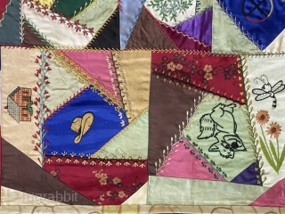 Europen Crazy Quilt Silk and Fine Cotton Embroidered Patchwork. Made of Silk Cotton and Wool Materials. Size - ''130 cm x 127 cm'' turkmansilver@gmail.com         