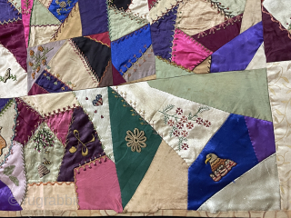 Europen Crazy Quilt Silk and Fine Cotton Embroidered Patchwork. Made of Silk Cotton and Wool Materials. Size - ''130 cm x 127 cm'' turkmansilver@gmail.com         