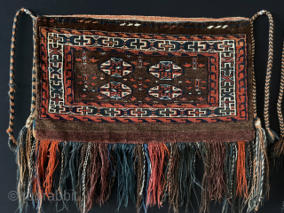 Antique Turkmen Yomud pair of Torba with backing. Great saturated natural colors and all wool and very fine condition. Size - ''60 cm x 53 cm'' turkmansilver@gmail.com      