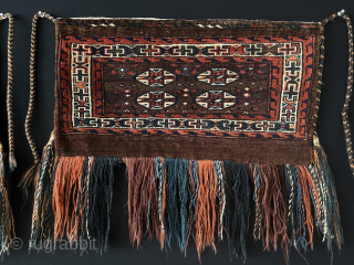 Antique Turkmen Yomud pair of Torba with backing. Great saturated natural colors and all wool and very fine condition. Size - ''60 cm x 53 cm'' turkmansilver@gmail.com      