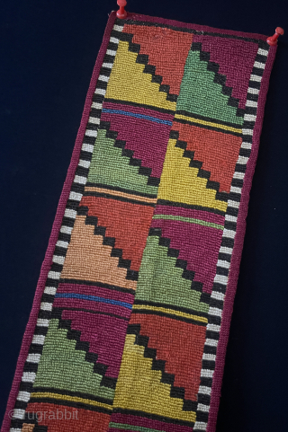 Afghanistan Antique Lakai Silk Embroidered Wall Hanging Decoration. Good Lakai cross stitched embroidered. Lower part has glass beaded silver decoration combined with long tassels. Lined with printed Russian cotton. Circa - 1900  ...