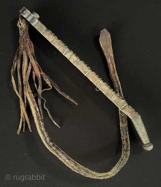 Antique Turkmen - Yomud Tribal Silver Whip Fire Gilded with Carnelian & Leather. Circa - 1900 Good Condition. - Lenght : 81 cm.          