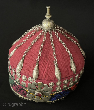 Central - Asian Antique Turkmen Tribal Silver Skullcap & Hat Size - Height : 17 cm - Circumference : 56 cm. turkmansilver@gmail.com.           