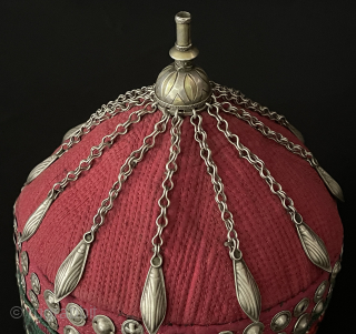 Central - Asian Antique Turkmen Tribal Silver Skullcap & Hat Size - Height : 17 cm - Circumference : 56 cm. turkmansilver@gmail.com.           