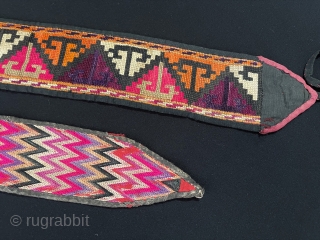 Central-Asian Antique pair of Uzbek Silk & İkat Embroidered Textile. Circa - 1900 Size - ''52cm x 7cm'' - İkat : 37cm x 6 cm Thank you for visiting my Rugrabbit store.
 