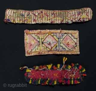 Central-Asian 3 Pieces Antique Lakai Silk Embroidered Textile Parts. Circa - 1900 Size - ''25.5 cm x 3.5 cm x 15 cm x 7 cm x 16 cm x 5 cm'' Thank  ...