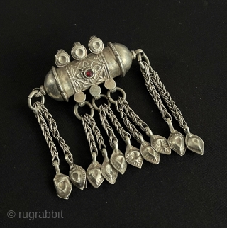Central - Asian Antique Afghanistan Tribal Silver Tassel Pendant Original Ethnic Turkoman Art Jewelery. Size - ''8 cm x 6.5 cm'' - Weight : 44 gr.       