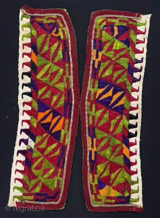 A pair of Ethnic Turkmen Silk Embroidered Armband. Circa - 1900 Good Condition Size - Size - ''31 cm x 9 cm''  Thank you for visiting my Rugrabbit store.   