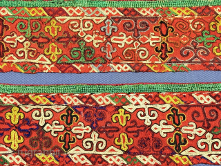 Antique Turkmen Chodor silk embroidered fragments. Circa - 1900 or earlier. Size : (13.5'' x 3'') - (''34.5 cm x 8 cm''). turkmansilver@gmail.com.          