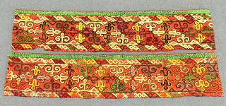 Antique Turkmen Chodor silk embroidered fragments. Circa - 1900 or earlier. Size : (13.5'' x 3'') - (''34.5 cm x 8 cm''). turkmansilver@gmail.com.          