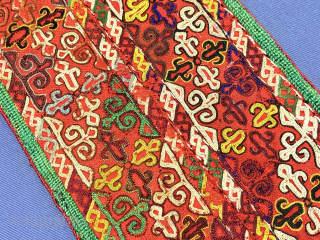 Antique Turkmen Chodor silk embroidered fragments. Circa - 1900 or earlier. Size : (13.5'' x 3'') - (''34.5 cm x 8 cm''). turkmansilver@gmail.com.          