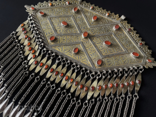 Central - Asian Antique Turkmen Tekke Tribe Silver Gonchuk Necklace Fine Gilded with Carnelian Size - ''31.5 cm x 33.5 cm'' - Weight : 832 gr. Circa - 1900 or earlier turkmansilver@gmail.com 