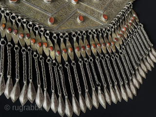 Central - Asian Antique Turkmen Tekke Tribe Silver Gonchuk Necklace Fine Gilded with Carnelian Size - ''31.5 cm x 33.5 cm'' - Weight : 832 gr. Circa - 1900 or earlier turkmansilver@gmail.com 