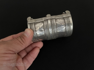 Central-Asian Antique Turkmen Talismanic Silver Cuff Bracelet Arm band. Circa - 1900 or earlier Size - Height : 7.5 cm - Width : 6.5 cm - İnnir Circumference : 16.5 cm -  ...