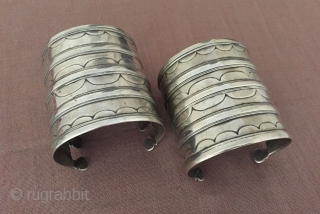 Central - Asia Turkmen pair of ethnic tribal old silver cuff bracelets ( Arm - band ) Circa - 1900 Size - 6.5 cm x 6.5 cm - İnnir circumference : 13.5  ...