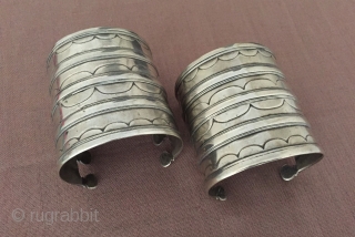 Central - Asia Turkmen pair of ethnic tribal old silver cuff bracelets ( Arm - band ) Circa - 1900 Size - 6.5 cm x 6.5 cm - İnnir circumference : 13.5  ...