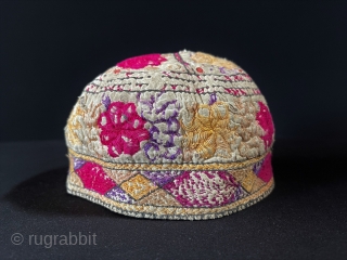 Antique Afghanistan Traditional Silk Embroidered Hat & Skullcap All Natural Dys. Circumference : 50 cm                  