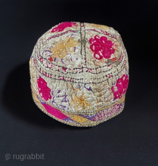 Antique Afghanistan Traditional Silk Embroidered Hat & Skullcap All Natural Dys. Circumference : 50 cm                  