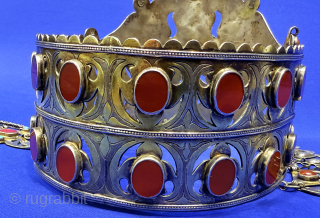 Turkmen ceremonial women silver crown. An crown item for Turkmen tribes to use it on wedding and other important days. It has great patina from use and survived in respectful dowries to  ...
