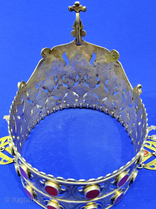 Turkmen ceremonial women silver crown. An crown item for Turkmen tribes to use it on wedding and other important days. It has great patina from use and survived in respectful dowries to  ...